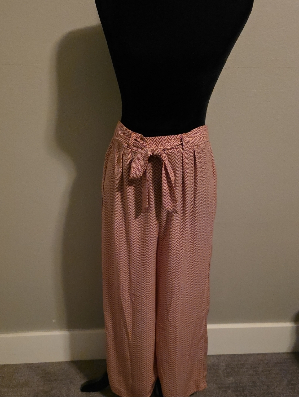 Papermoon Tie-Waist Wide Leg Pants - Burnt Orange Chevron